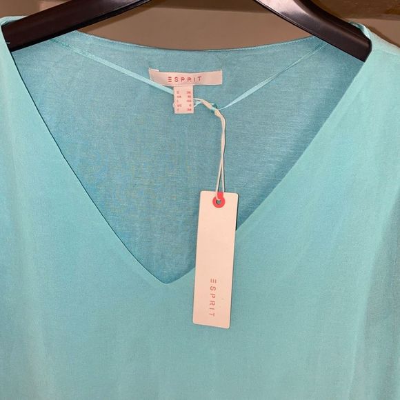 Esprit NWT Italian Bright Blue Flutter Tye Sleeve Blouse, Size 6 - Picture 3 of 14